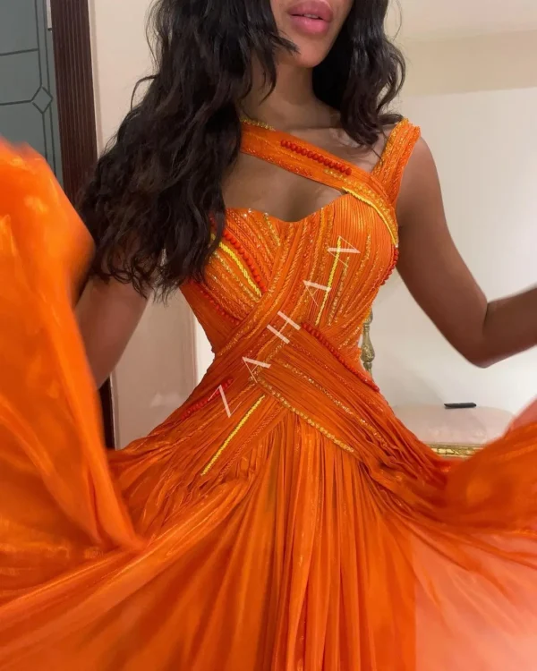 Orange Prom Dresses: Off-Shoulder Tulle Long Gown with Side Slit - Image 2