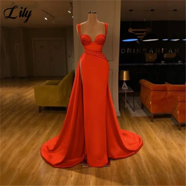 Customized Orange Prom Dresses: Sweetheart, Side Split, Spaghetti Strap Gown