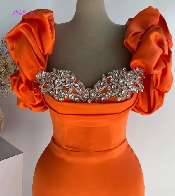 Orange Prom Dresses Satin Mermaid Crystal Beaded Long Evening Gown - Image 2