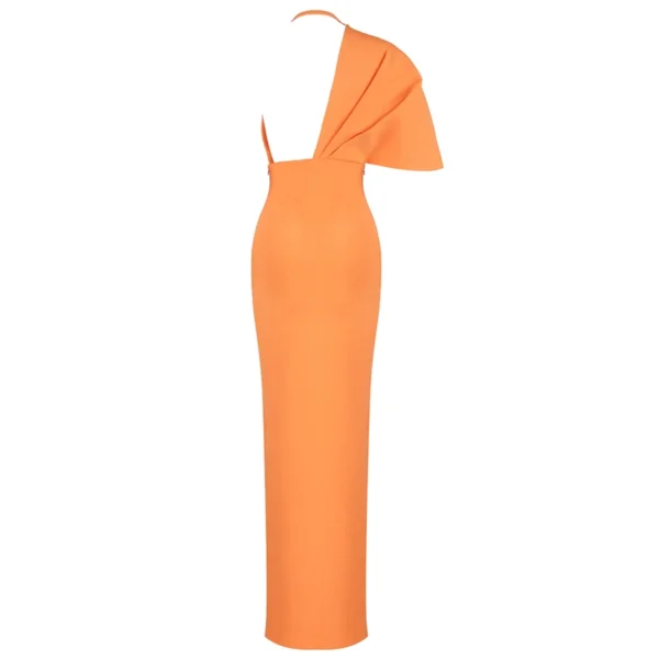 Luxury Sexy Orange V Neck Short Sleeve Maxi Bandage Evening Dress - Image 6