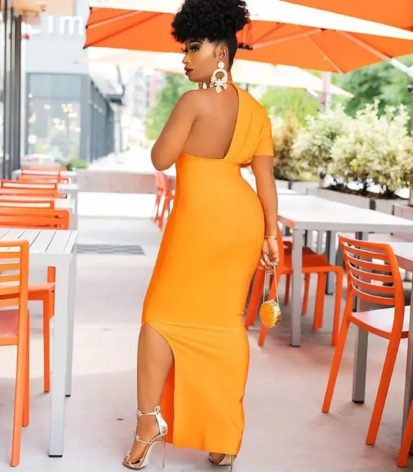 Luxury Sexy Orange V Neck Short Sleeve Maxi Bandage Evening Dress - Image 4