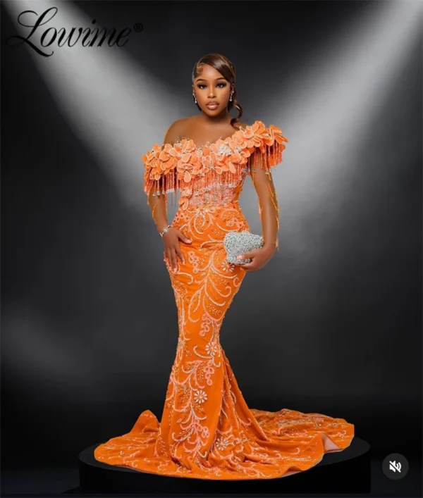 Elegant Orange Mermaid Prom Dress 2025 Plus Size Customized Gown