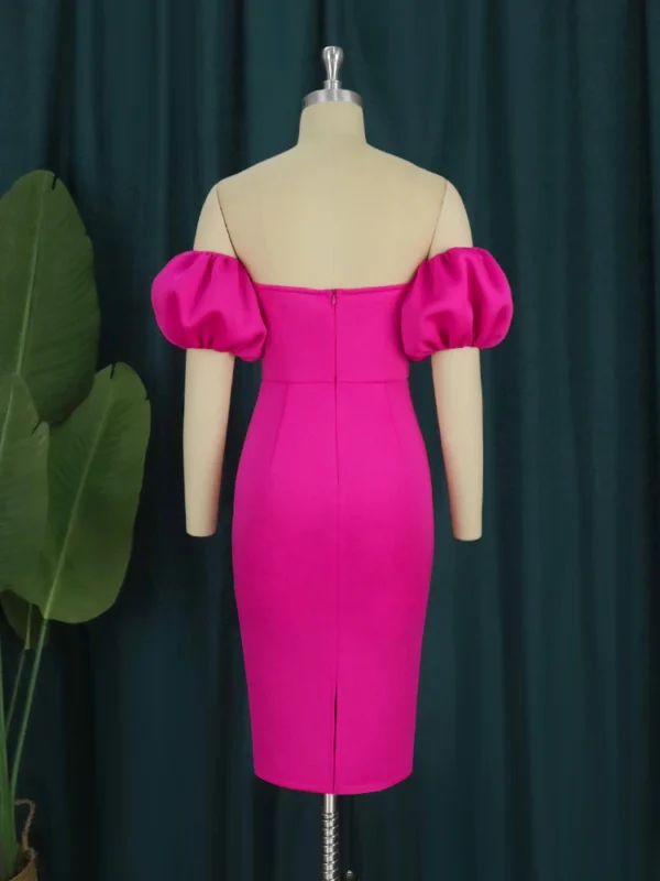 Sexy Off Shoulder Rose Orange Bodycon Midi Summer Party Dress - Image 4