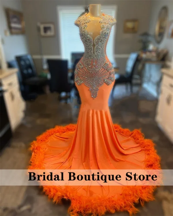 Orange Prom Dresses: Luxury Beaded, Feathered Wedding Gown & Custom Design