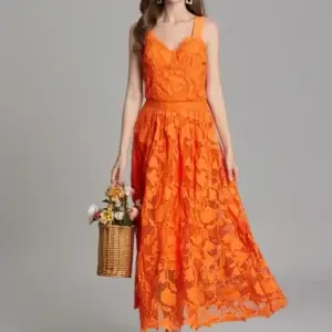 Orange Prom Dress Water-Soluble Lace Embroidery Spaghetti Strap Sexy A-Line Party Gown