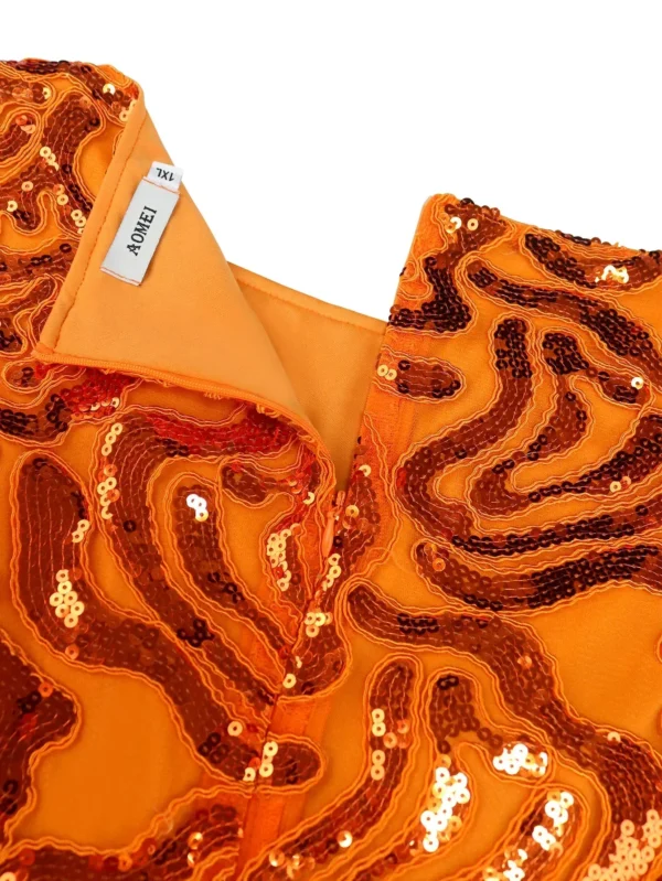 Orange Sequined Cold Shoulder Bodycon Dress For Evening Parties - Image 5