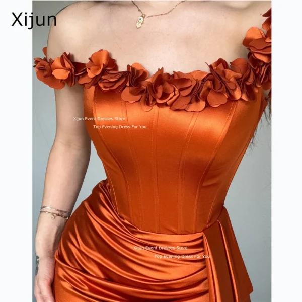 Orange Prom Dresses Mermaid 3D Flowers Corset Back Side Slit 2025