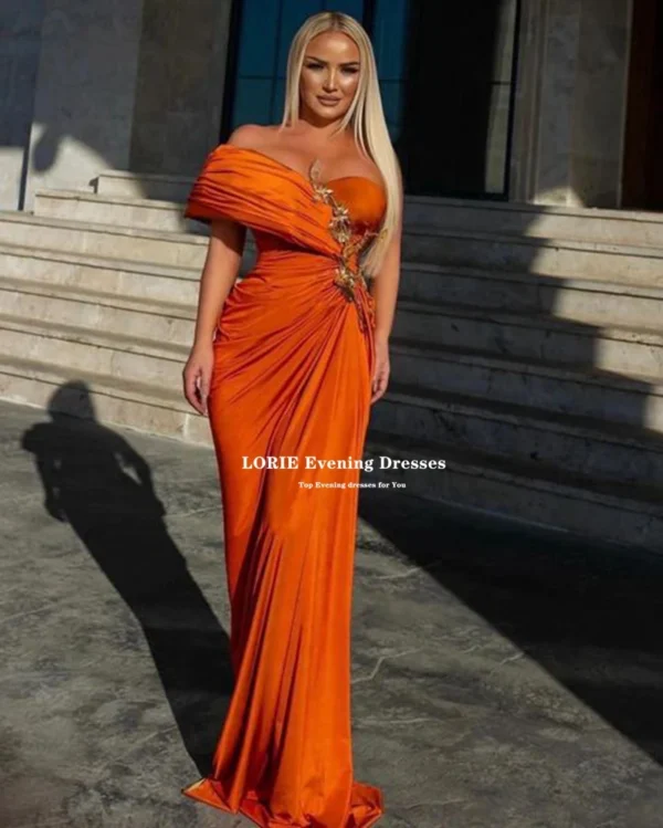 Orange Prom Dresses: Off-Shoulder Satin Evening Dress with Crystals - Image 3