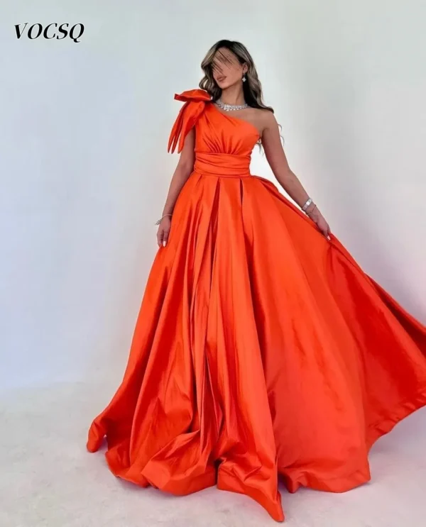 Elegant One Shoulder Orange Satin A-Line Prom Dress For Women 2025 - Image 2