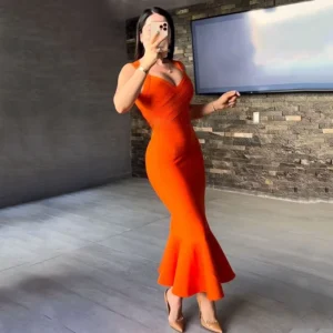 Sexy Orange Sleeveless Bodycon Mermaid Prom Party Cocktail Dress