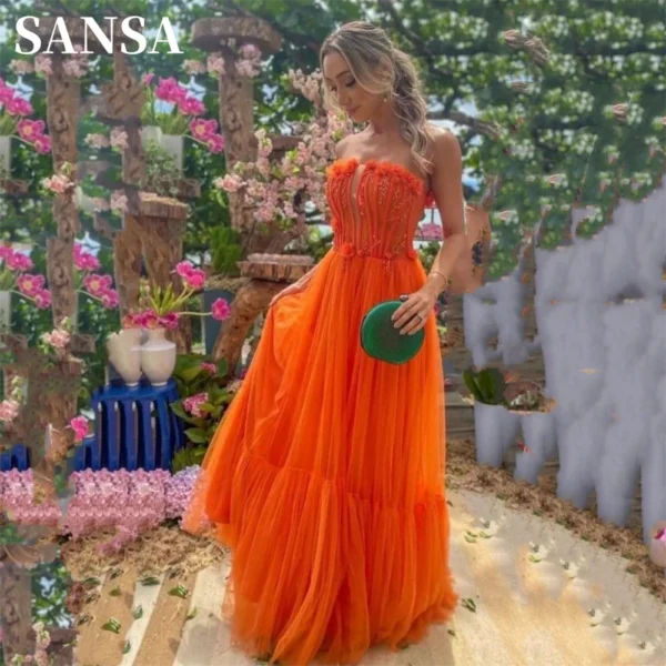 Elegant Orange V Neck Chiffon Maxi Dress With Bat Sleeves For Wedding Guests - Image 5