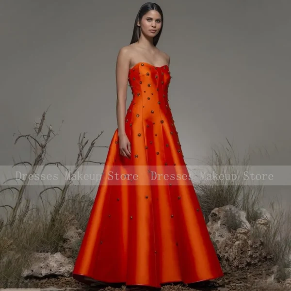 Orange Prom Dresses: Satin Sweetheart A-Line Beaded Backless Gown - Image 2