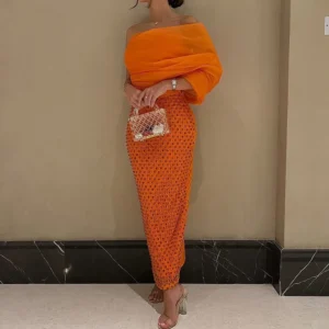 Elegant Orange One Shoulder Ankle-Length Formal Wedding Party Dress
