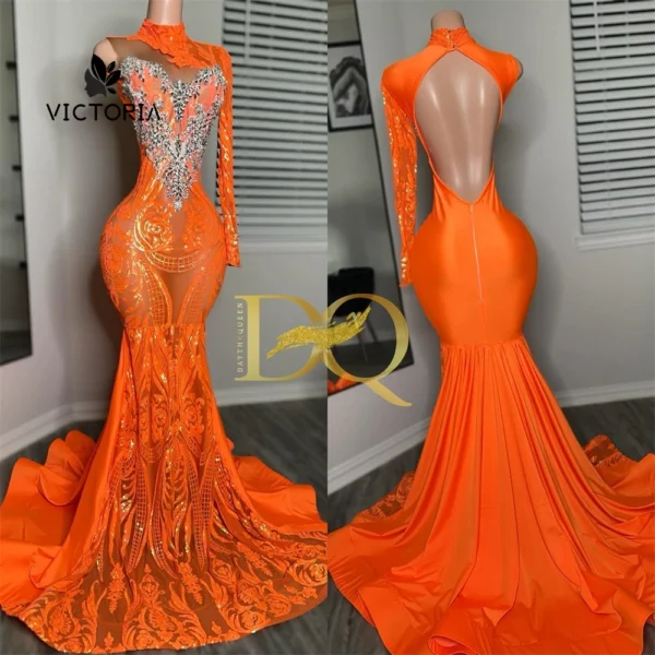 Customized Orange Prom Dresses for Black Girls African Birthday Party