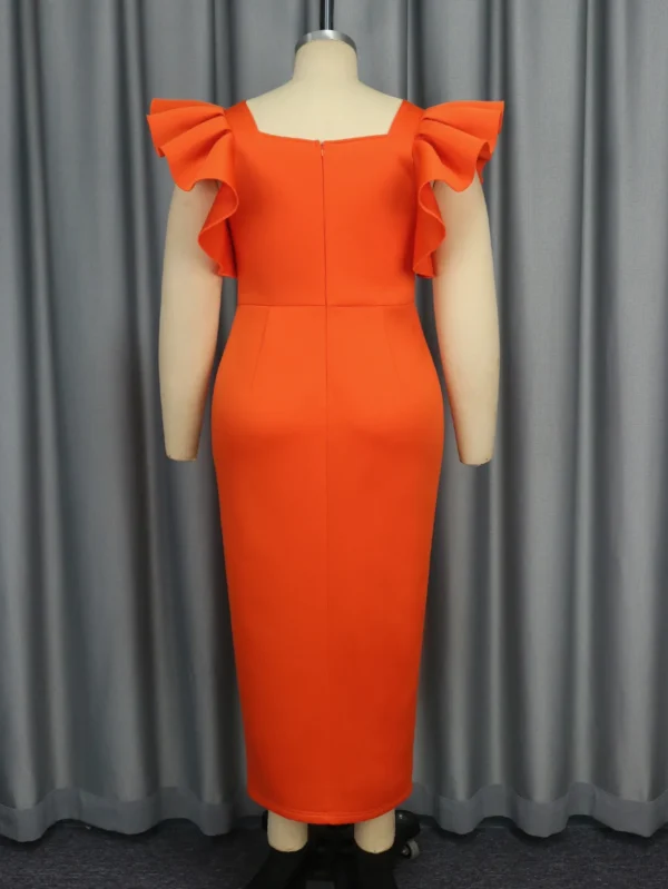 Orange Pearl Chain Petal Dress Slim Fit High Slit Elegant Evening Gown - Image 5