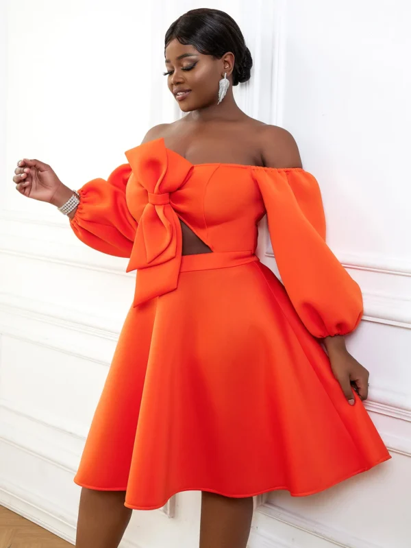 Aomei Plus Size Orange Off Shoulder A-Line Wedding Party Dress - Image 2