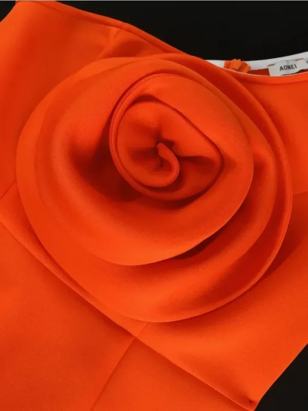 Orange One Shoulder Rose Ruffled Bodycon Dress Women Wedding - Image 5
