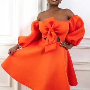 Aomei Plus Size Orange Off Shoulder A-Line Wedding Party Dress