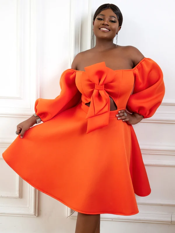 Aomei Plus Size Orange Off Shoulder A-Line Wedding Party Dress