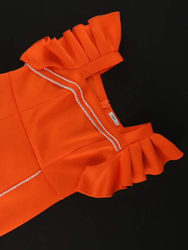 Orange Bodycon Long Dress With Pearl Chain For Women Events - Image 3