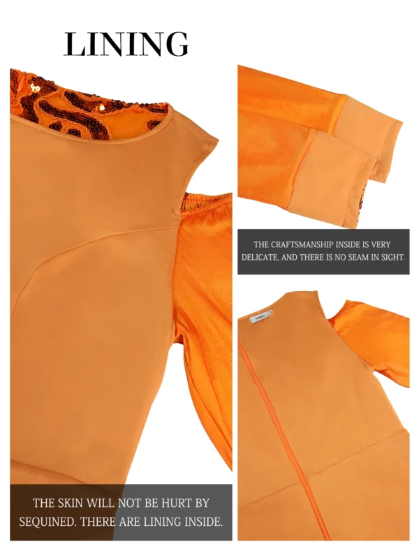Orange Sequined Cold Shoulder Bodycon Dress For Evening Parties - Image 6