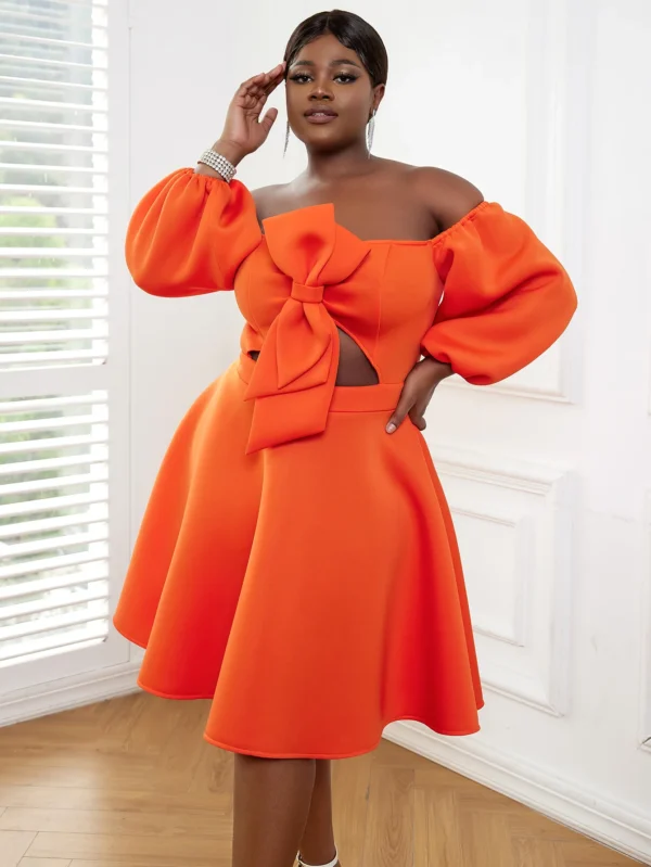 Aomei Plus Size Orange Off Shoulder A-Line Wedding Party Dress - Image 3