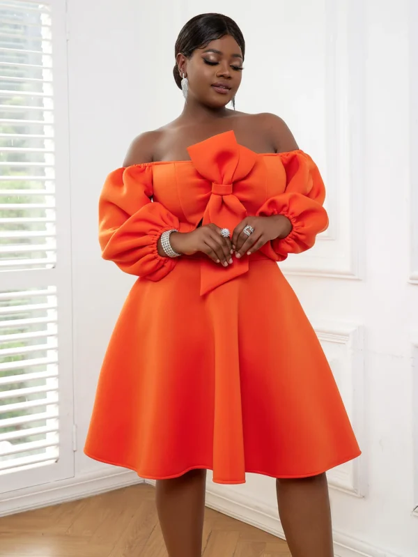 Aomei Plus Size Orange Off Shoulder A-Line Wedding Party Dress - Image 6
