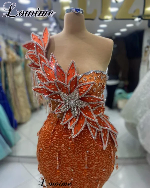 Orange Prom Dresses: Burnt Orange Mermaid One-Shoulder Cocktail Gown