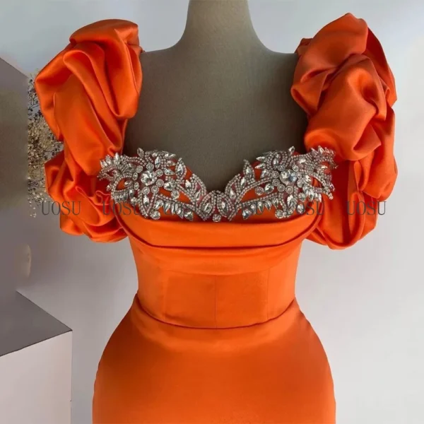 Orange Prom Dresses: Mermaid Satin Evening Gown with Crystal Detail - Image 2
