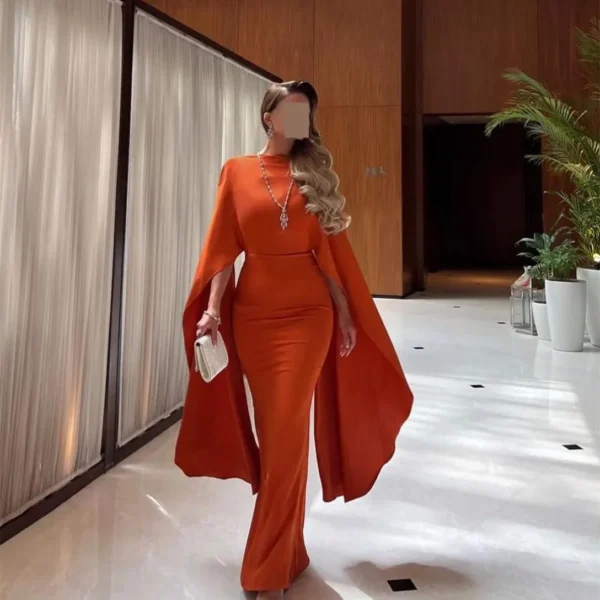 Long Orange Crepe Sheath Evening Dress For Women’s Formal Prom