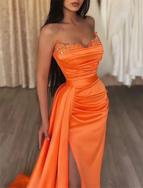 Orange prom dresses, sleeveless sequin sweetheart lace-up floor-length gown