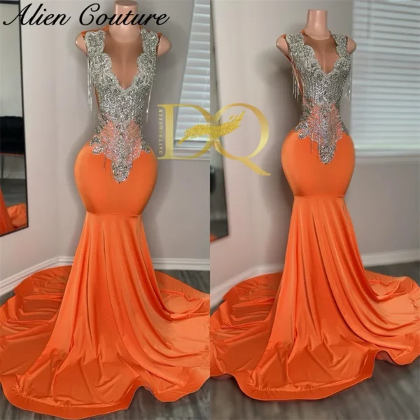 Orange Prom Dresses: Elegant Mermaid Gown with Tassels and Beading