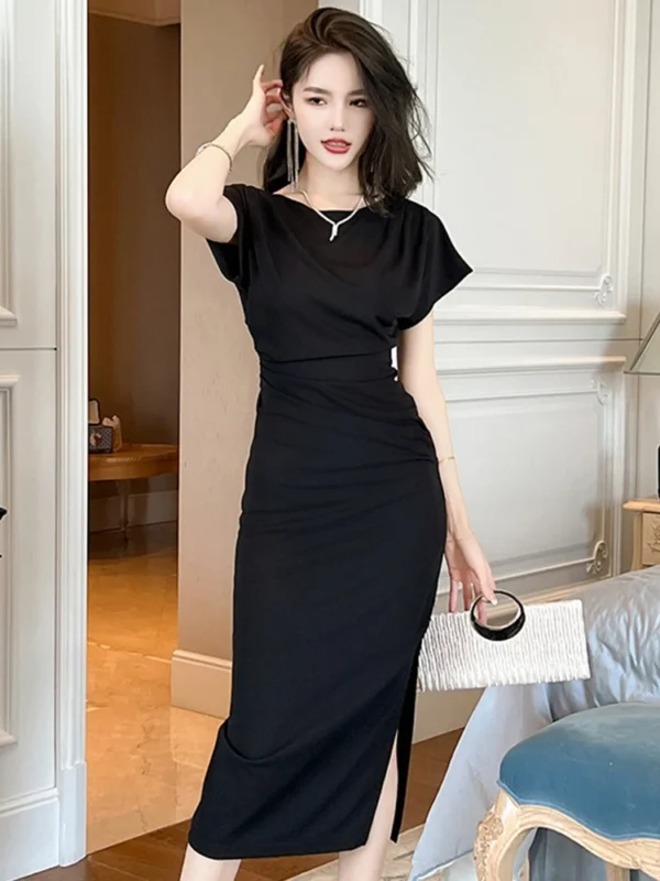 Vintage French Style Orange Black Summer Maxi Dress For Women - Image 4