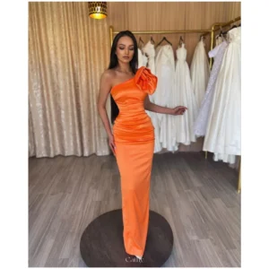 Elegant Orange 3D Floral Strapless Mermaid Dress For Prom Party