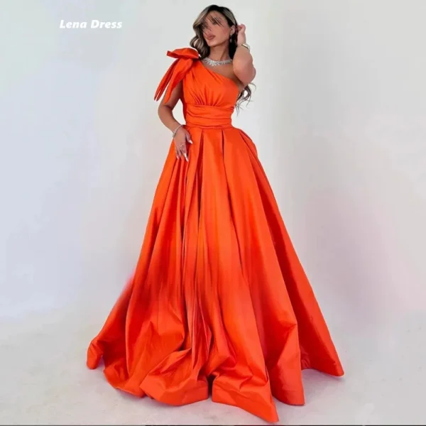 Elegant One Shoulder Orange Satin Evening Dress For Weddings Party - Image 2