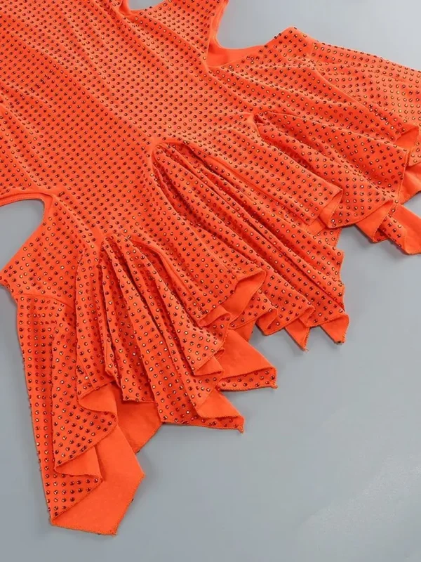 Sexy Crystal Rhinestone Bodycon Orange Dress For Women Party - Image 4