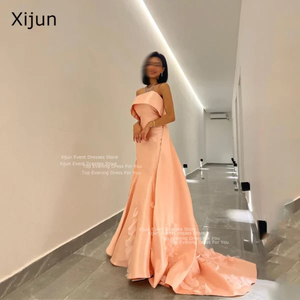 Orange Prom Dresses Satin Mermaid Sleeveless 3D Flowers Long Gown