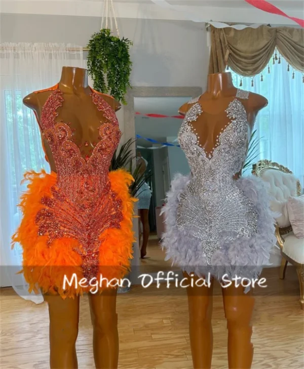 Orange Prom Dresses: Beaded Crystal Backless Mini Cocktail Dress