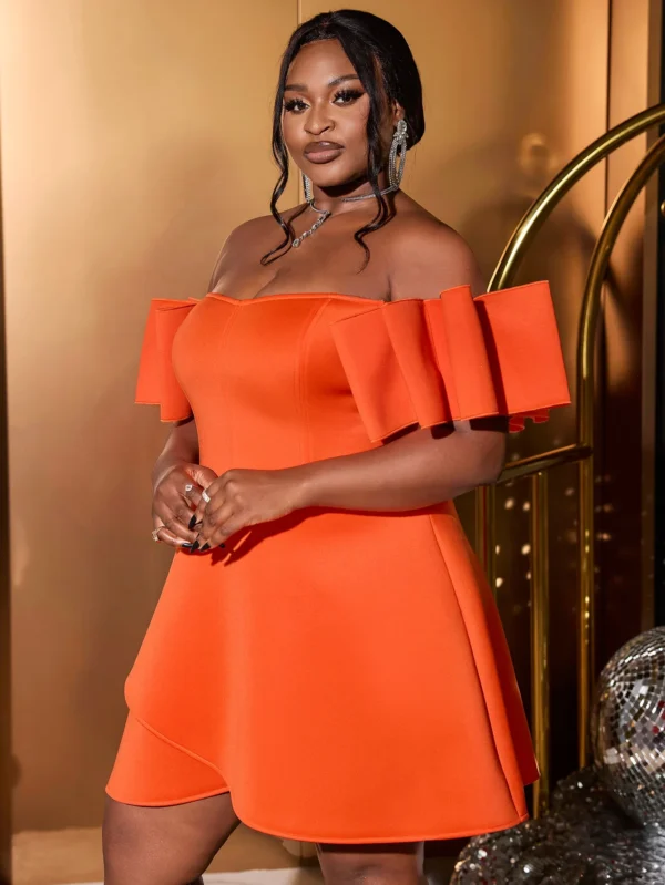 Women Orange Off Shoulder A-Line Cocktail Party Prom Dress 2025