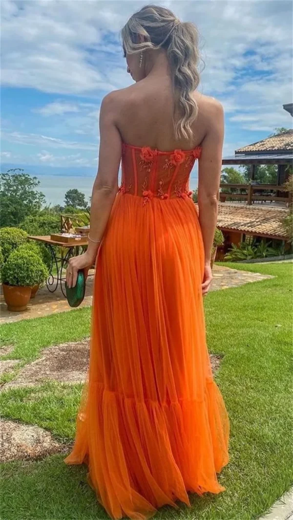 Elegant Orange V Neck Chiffon Maxi Dress With Bat Sleeves For Wedding Guests - Image 2
