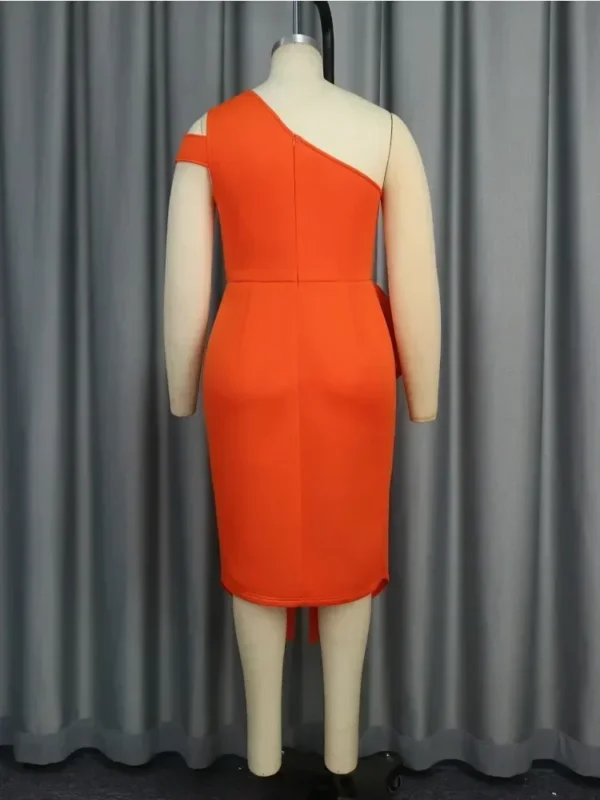 Orange One Shoulder Rose Ruffled Bodycon Dress Women Wedding - Image 4