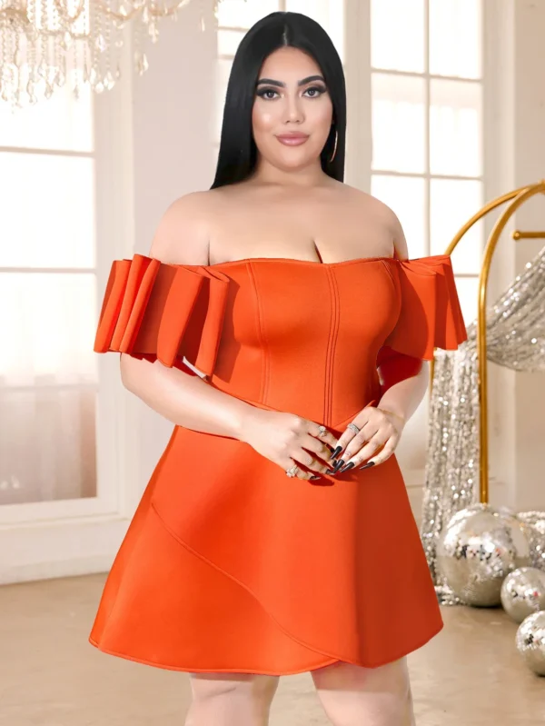 Orange Backless Off-Shoulder Mini Dress For Sexy Party Proms