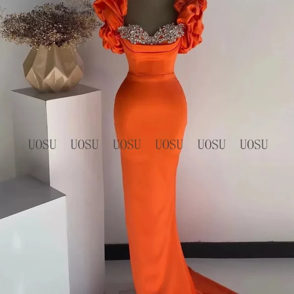 Orange Prom Dresses: Mermaid Satin Evening Gown with Crystal Detail - Image 3