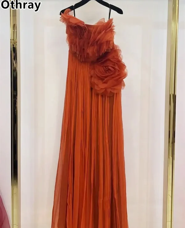 Orange Prom Dresses: Handmade Ruffled Floral Evening Gown - Image 2