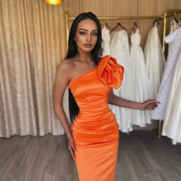 Elegant Orange 3D Floral Strapless Mermaid Dress For Prom Party - Image 2