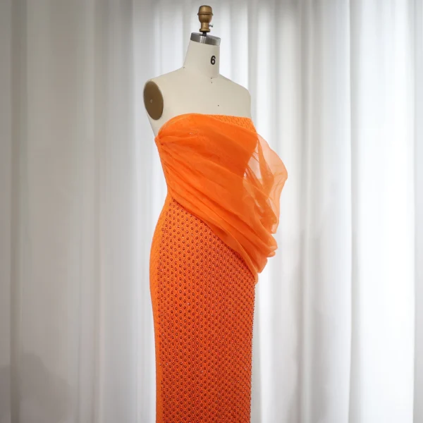 Elegant Orange One Shoulder Ankle-Length Formal Wedding Party Dress - Image 4