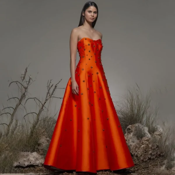 Orange Prom Dresses: Satin Sweetheart A-Line Beaded Backless Gown