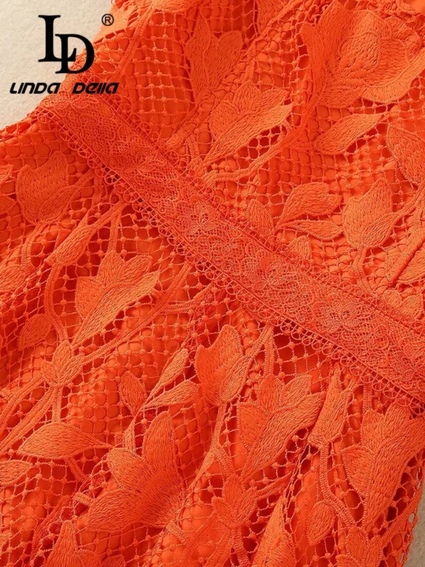 Orange Suspender Lace Hollow Dress For Women Summer Party Wear - Image 6