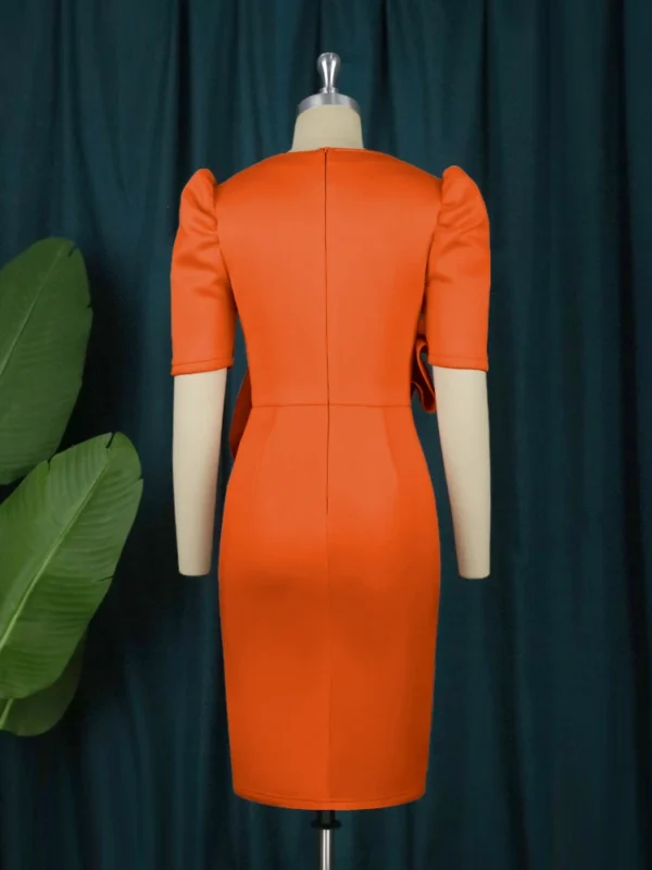 Stylish Orange Sheath Bodycon Ruffle Flower Party Prom Dress 4XL - Image 3