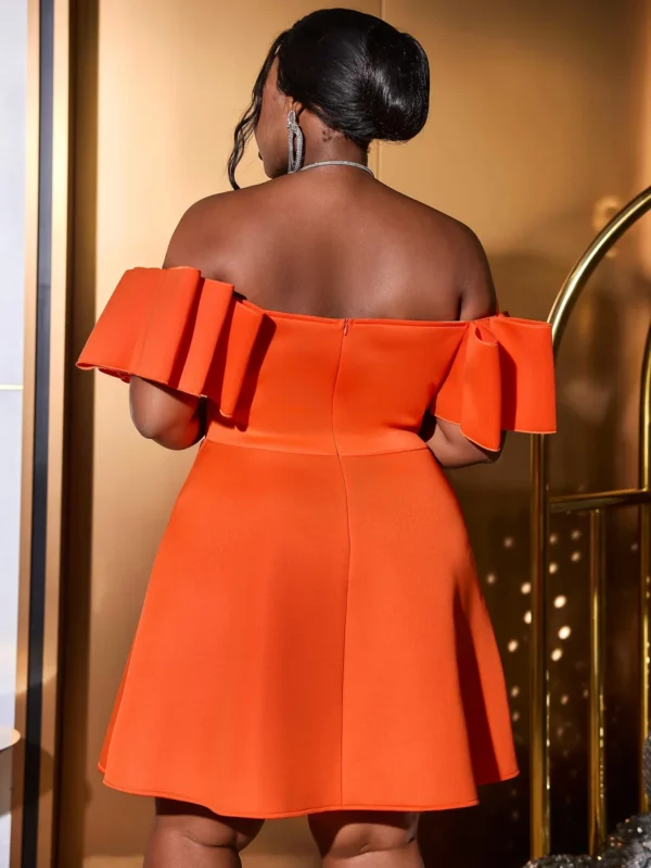 Women Orange Off Shoulder A-Line Cocktail Party Prom Dress 2025 - Image 2